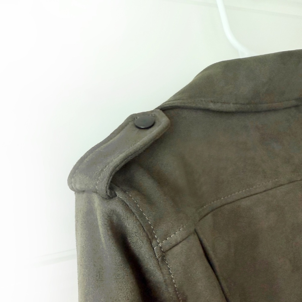 NWT Banana Republic Khaki Moto. Vegan Suede Jacket. Size S - Picture 3 of 13